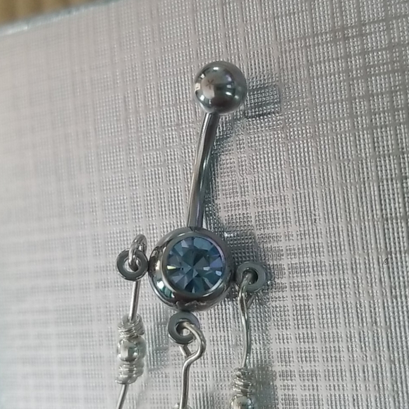 New Hanging Navel Belly Button Ring Blue Glass St - Picture 2 of 3